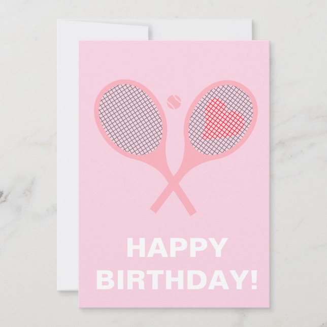 Pastel Heart Tennis Player Racquets Boll Birthday Inbjudningar (Framsida)