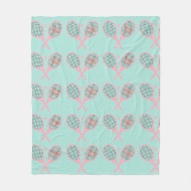 Pastel Heart Tennis Player Racquets Boll Design Fleecefilt (Framsidan)