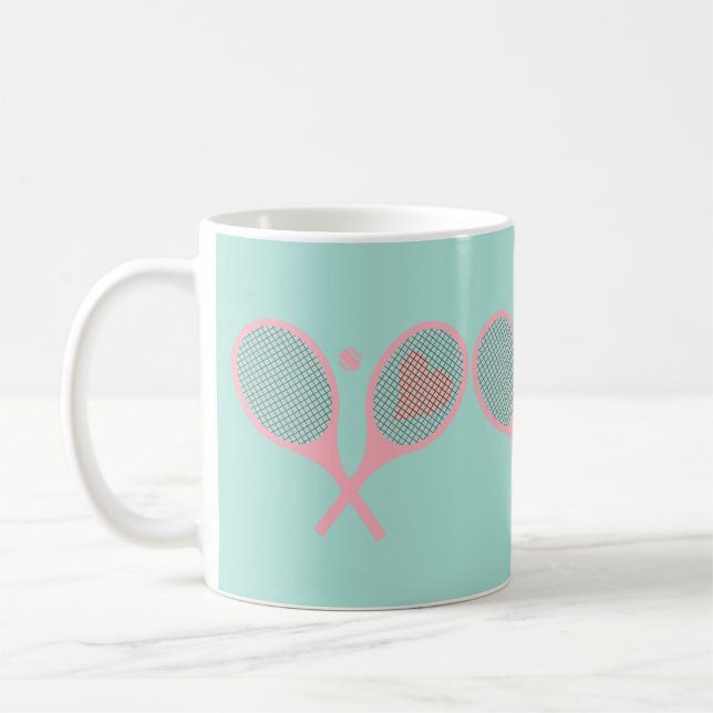 Pastel Heart Tennis Player Racquets Boll Design Kaffemugg (Vänster)