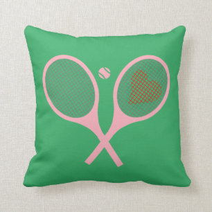 Pastel Heart Tennis Player Racquets Boll Design Kudde