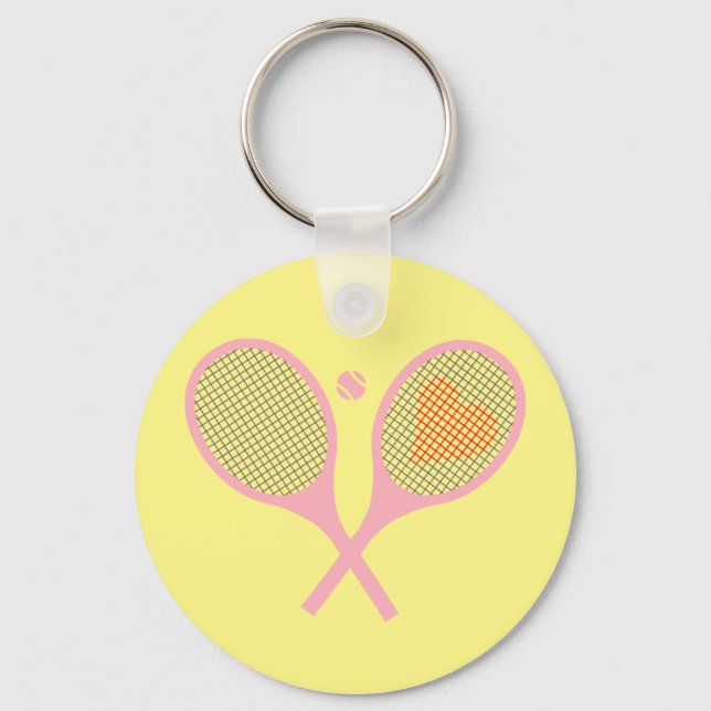Pastel Heart Tennis Player Racquets Boll Design Nyckelring (Framsida)