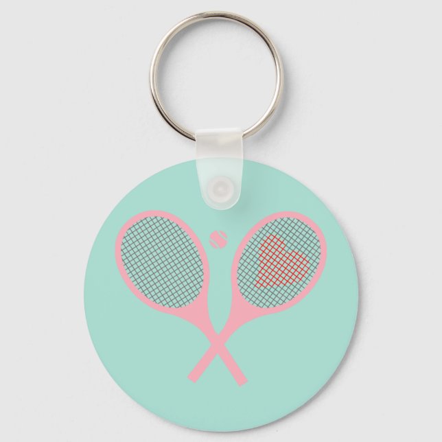 Pastel Heart Tennis Player Racquets Boll Design Nyckelring (Framsida)