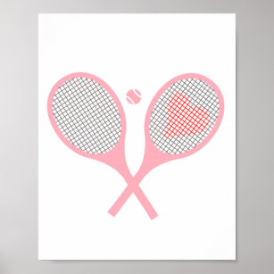 Pastel Heart Tennis Player Racquets Boll Design Poster
