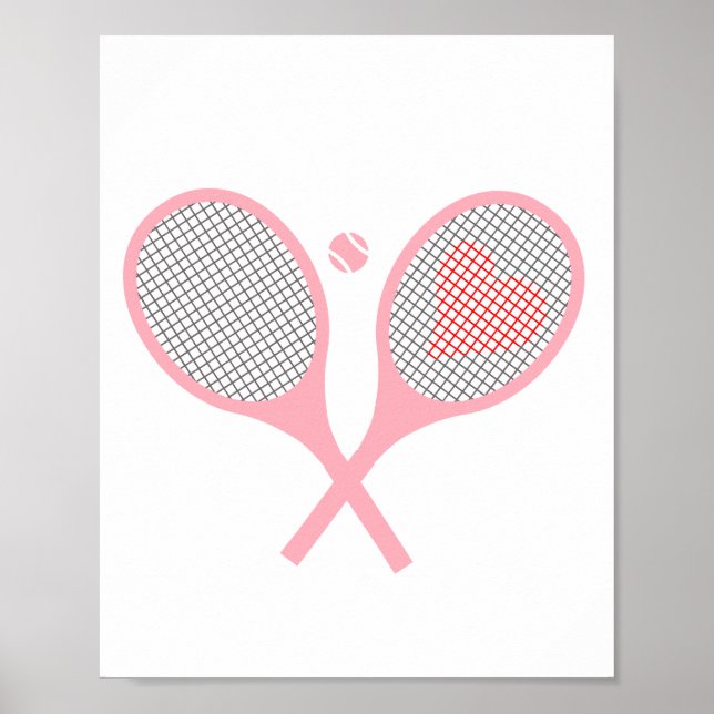 Pastel Heart Tennis Player Racquets Boll Design Poster (Framsidan)