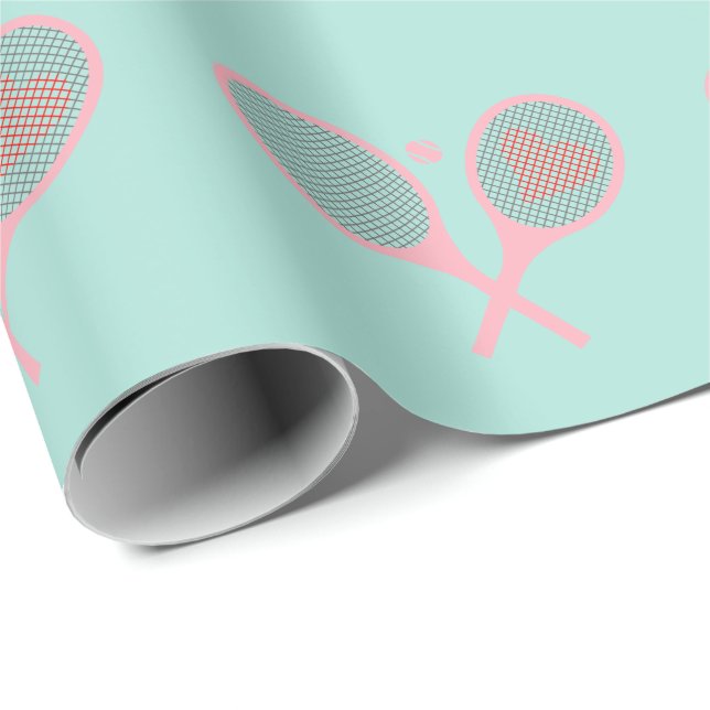 Pastel Heart Tennis Player Racquets Boll Design Presentpapper (Rullad Hörn)