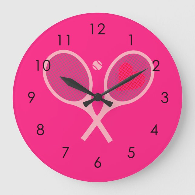 Pastel Heart Tennis Player Racquets Rosa Girl Girl Stor Klocka (Framsida)