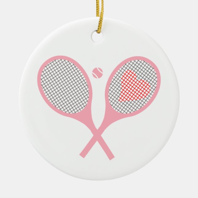 Pastel Heart-tennisracketar och Boll-design Julgransprydnad Keramik (Framsidan)