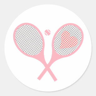 Pastel Heart-tennisracketar och Boll-design  Runt Klistermärke