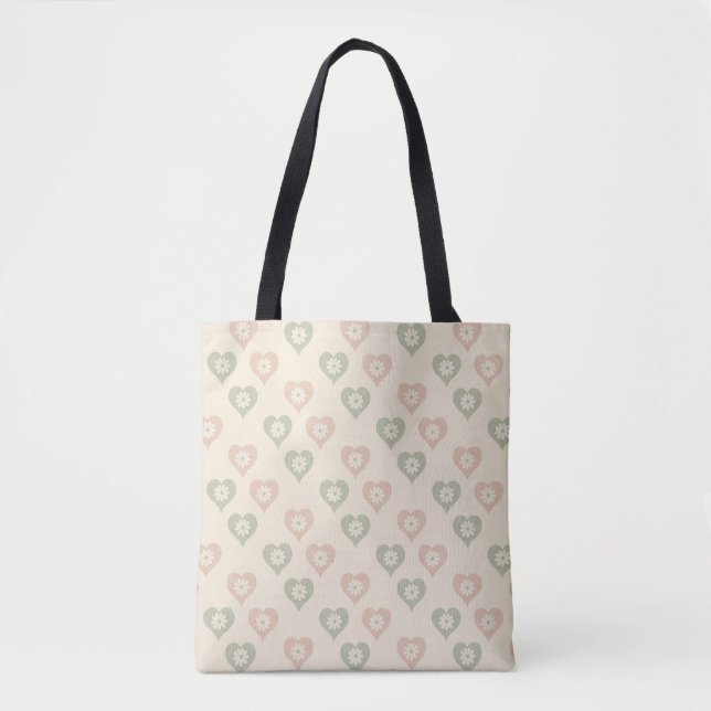 Pastel Heart Tote Bag - Blommönstret Cute Tygkasse (Framsida)