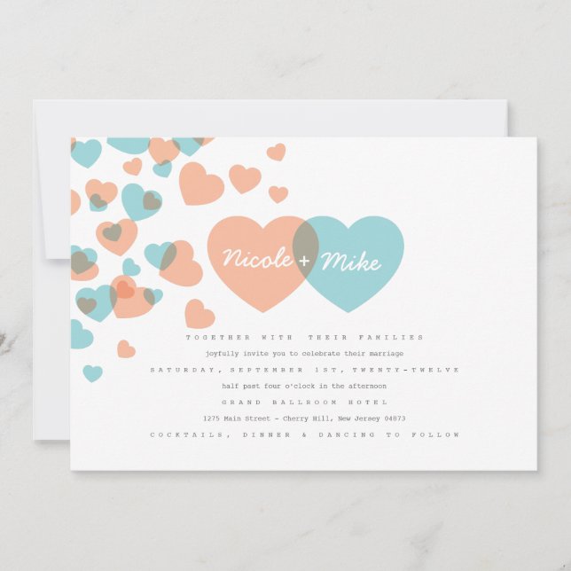 Pastel Hearts bröllopsinbjudan Inbjudningar (Framsida)