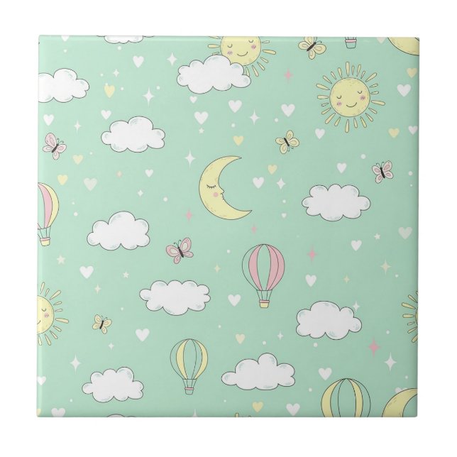 Pastel Hearts & Clouds Watercolor Dream (11) Kakelplatta (Framsidan)