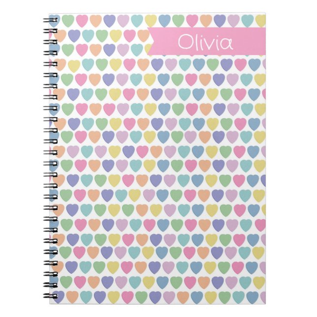 Pastel Hearts Monogram Valentine Notebook Anteckningsbok (Framsidan)
