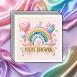 Pastel Hearts och Rainbow Baby Shower guld Glitter Pappersservett