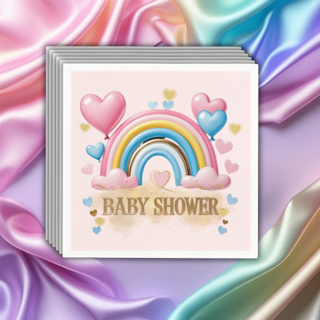 Pastel Hearts och Rainbow Baby Shower guld Glitter Pappersservett (Skapare uppladdad)