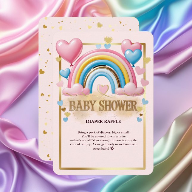 Pastel Hearts och Rainbow Baby Shower guld Glitter Tilläggskort (Skapare uppladdad)