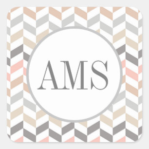 Pastel Herringbone Monogram Fyrkantigt Klistermärke
