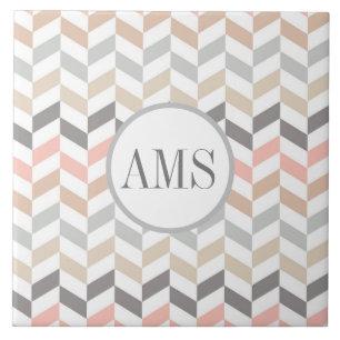 Pastel Herringbone Monogram Personlig Kakelplatta