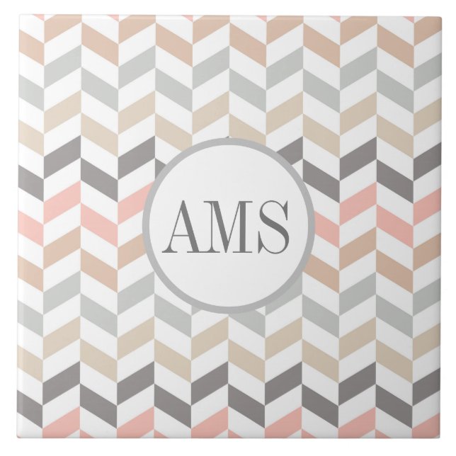 Pastel Herringbone Monogram Personlig Kakelplatta (Framsidan)