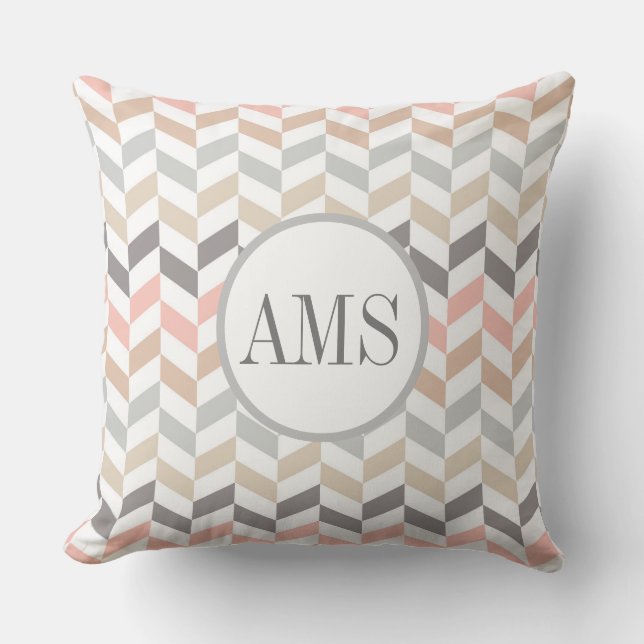 Pastel Herringbone Monogram Personlig Kudde (Framsida)