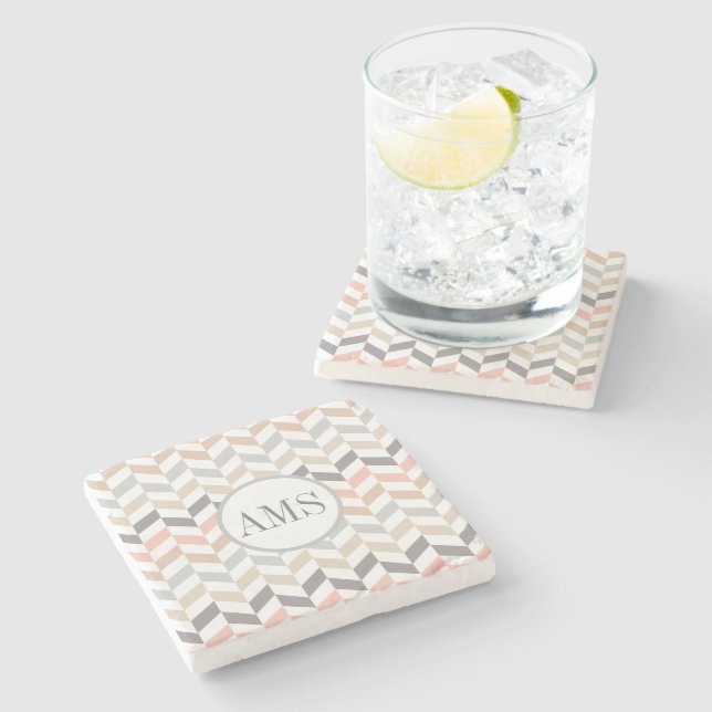 Pastel Herringbone Monogram Personlig Stenunderlägg (Sidan)