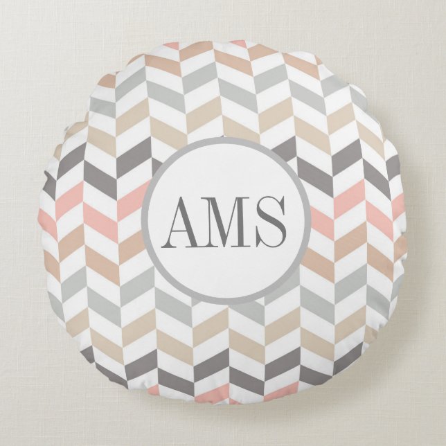 Pastel Herringbone Monogram Rund Kudde (Framsidan)
