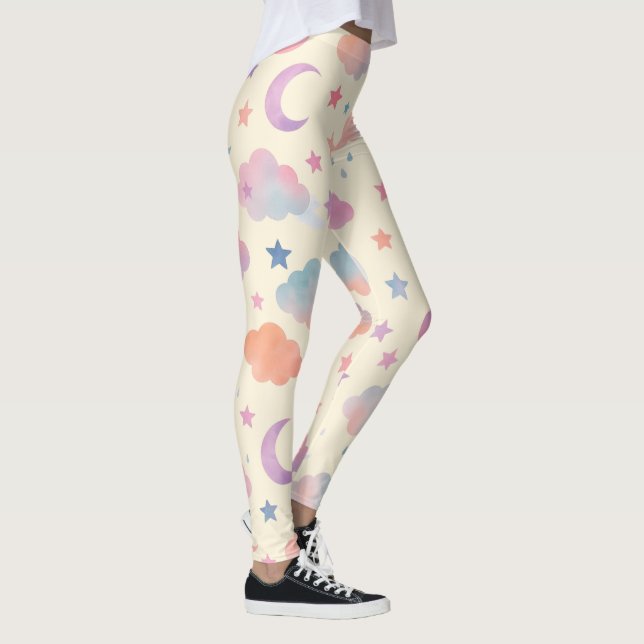 Pastel Himmel Dreams - Måne, Stars & Clouds Mönste Leggings (Höger)