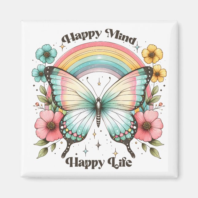 Pastel Hippie "Lycklig Mind Lycklig Life" Magnet (Framsidan)
