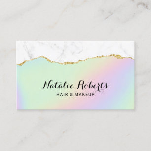 Pastel Holografisk Guld Marble Beauty Salon Visitkort