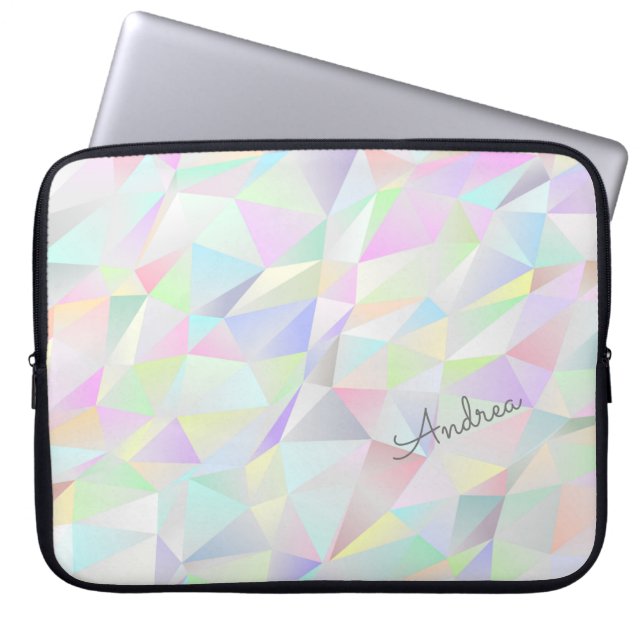 Pastel Holografiska polygoner med anpassat namn Laptop Fodral (Framsidan)