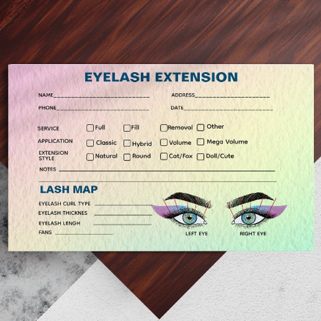 Pastel HolograGraph Eyelash Extension Record Karta Visitkort (Pastel Holographic Eyelash Extension Record Map Business Card)