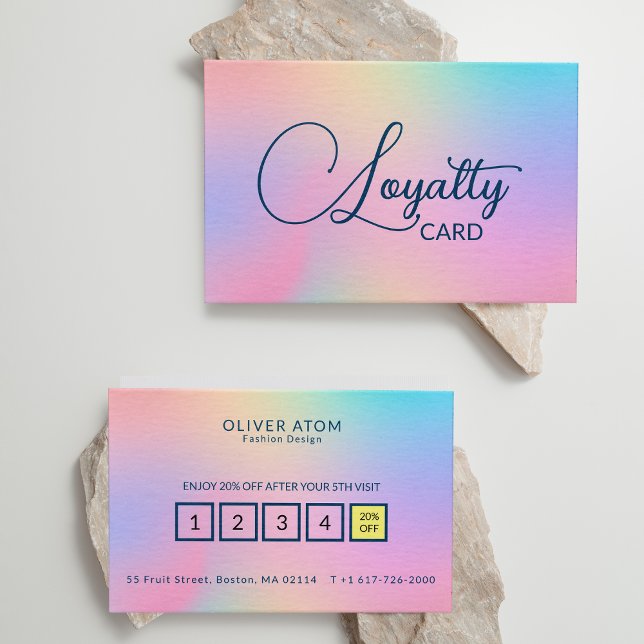 Pastel HoloGraph Elegant Script Clothing Store Lojalitetskort (Pastel Holographic Elegant Script Clothing Store Loyalty Card)