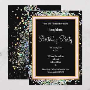 PASTEL HOLOGRAPHIC DUBBLA BLACK ROSA GULD BIRTHDAY INBJUDNINGAR