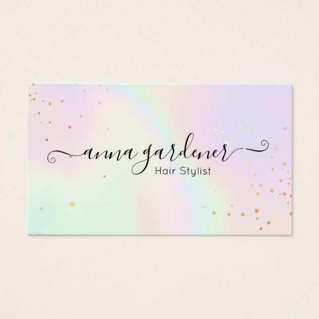 Pastel Holography Rainbow Glam Guld Splatter Visitkort (Framsidan)