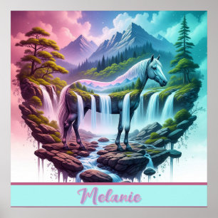 Pastel Horse Waterfall Fantasy liggande Poster