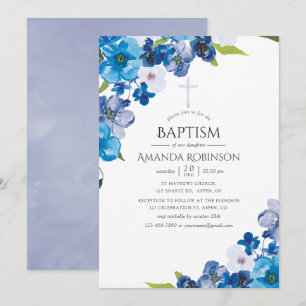 Pastel Hues of Blue Blommigt Baptism eller Christe Inbjudningar