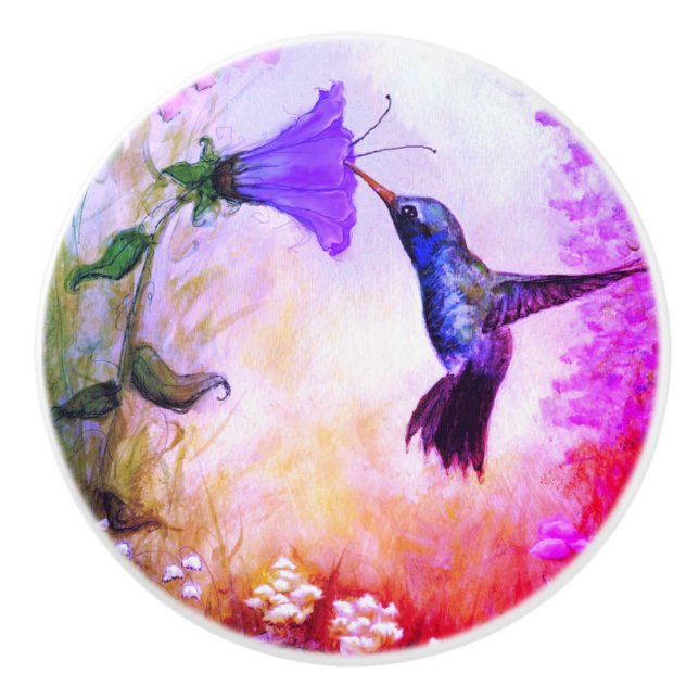 Pastel Hummingbird Ceramic Knob Knopp (Framsidan)