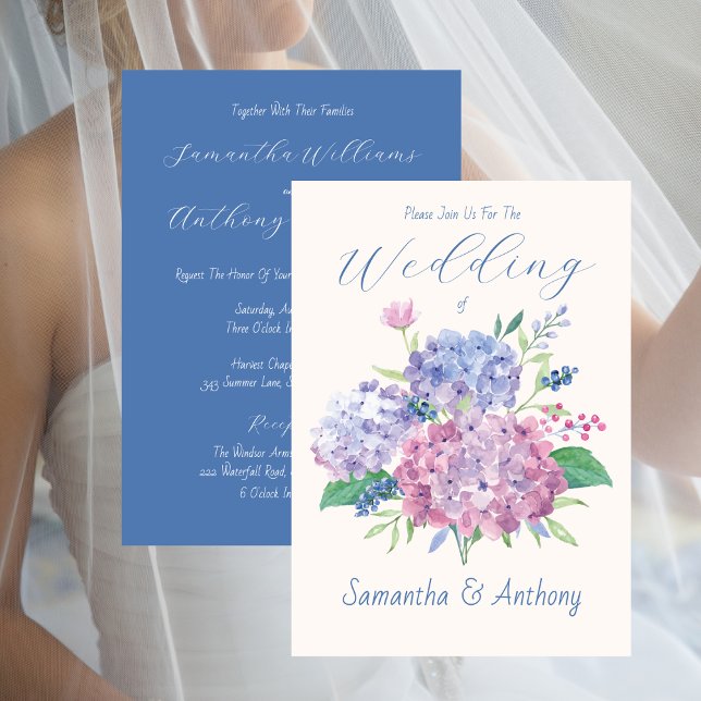Pastel Hydrangea Flowers, Blue Wedding Investigati Inbjudningar (Skapare uppladdad)