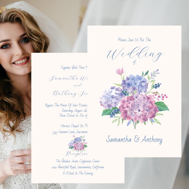 Pastel Hydrangea Flowers Bröllopsinbjudan Inbjudningar (Pastel Hydrangea Flowers Wedding Invitation)