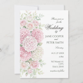 Pastel hydrangeas and roses Budget Wedding Inbjudningar
