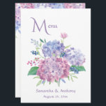 Pastel Hydrangeas Bröllop Meny<br><div class="desc">Pastel Hydrangeas Bröllop Menu designad med ljust blommigt bouquet på vit bakgrund. I texten på framsidan finns: Menu, Bride and Groom's Namn och Bröllop Date. Den omvända texten innehåller: Meny- och Appetizer-, Entre- och Dessert-markeringar. Om du vill anpassa dig infogar du bara dina uppgifter i vår enkla mall och ersätter...</div>