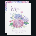 Pastel Hydrangeas Bröllop Meny<br><div class="desc">Pastel Hydrangeas Bröllop Menu designad med ljust blommigt bouquet på vit bakgrund. I texten på framsidan finns: Menu, Bride and Groom's Namn och Bröllop Date. Den omvända texten innehåller: Meny- och Appetizer-, Entre- och Dessert-markeringar. Om du vill anpassa dig infogar du bara dina uppgifter i vår enkla mall och ersätter...</div>