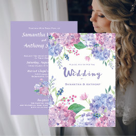 Pastel Hydrangeas Lila Bröllop Inbjudningar