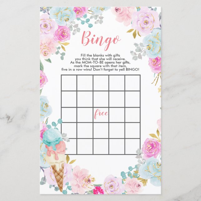 Pastel Ice-blommor, babydusch Bingo Game (Framsida)