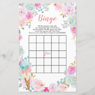 Pastel Ice-blommor, babydusch Bingo Game