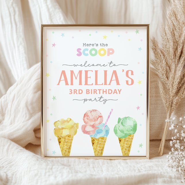 Pastel Ice Cream Birthday Välkomsttecken Poster (Skapare uppladdad)