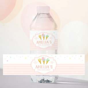 Pastel Ice Cream Birthday Vattenflaska Label Vattenflaskor Etikett