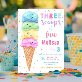 Pastel Ice Cream Tre Scoops of Roligt Birthday Inbjudningar