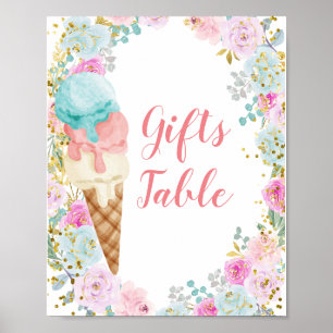 Pastel Ice kräm Blommigt Gifts Bord Sign Poster