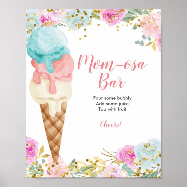 Pastel Ice kräm blommigt Girl Momosa Pub Sign Poster (Framsidan)