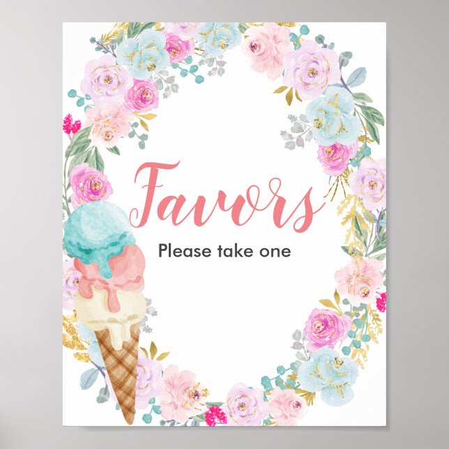 Pastel Ice kräm Flowers Watercolor Favor Sign Poster (Framsidan)